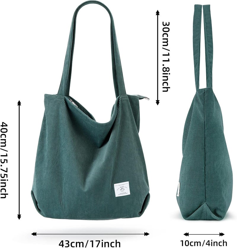 KALIDI FANCY FOREST KALIDI Women Corduroy Tote Bag Zipper Casual Tote's Handbag Big Capacity Shoulder Bag with Pockets - Image 2